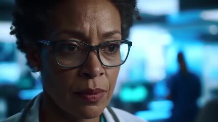 Focused medical professional in a busy hospital environment, analyzing patient data on a screen - Powered by Adobe