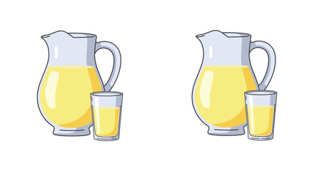 Two Pitchers and Glasses of Refreshing Yellow Liquid on White Background
