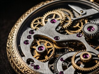 Obraz premium Close-up of Vintage Pocket Watch Mechanism With Exposed Gears