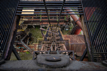 Abandoned Heavy Industrial Ruins with Large Blast Furnace in Steelworks
