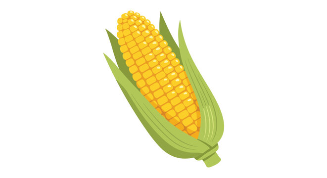Bright and colorful illustration of an ear of corn with green husks