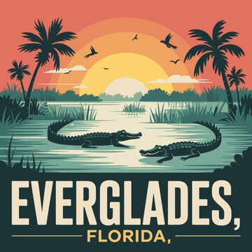Everglades Florida Alligator and Wetlands Poster