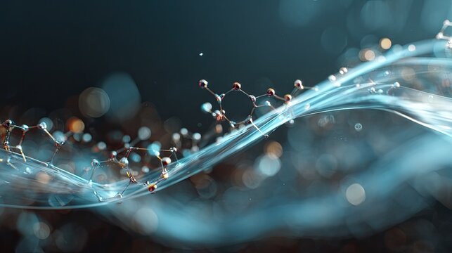 Intricate molecular structure with vibrant light trails for cutting-edge scientific research or biotechnology innovation, a modern and dynamic visualization of progress