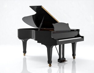 Black piano, open lid, studio shot