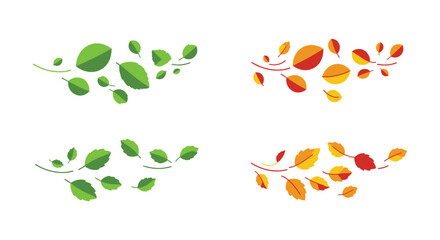 Four Seasonal Leaf Designs Featuring Green Orange Yellow and Brown Leaves