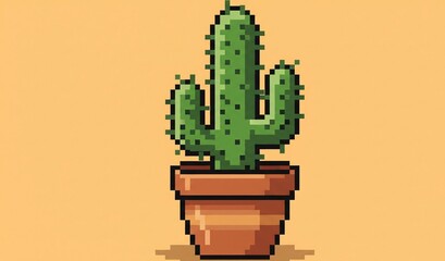 Charming pixel art cactus in a terracotta pot, perfect for retro and gaming-themed designs