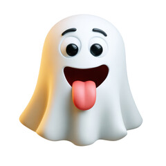 Fototapeta premium Funny ghost emoji with tongue out and big eyes showing playful emotion in cute cartoon style