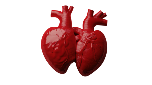 A vivid and detailed 3D model of a human heart, showcasing its anatomical features and structure