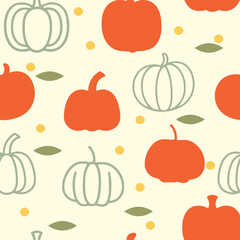 Autumn pumpkin seamless pattern, cozy fall harvest vector background, seasonal decorative design