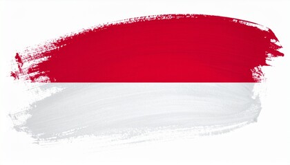 Indonesian flag painted with bold brush strokes, red over white, artistic representation of national pride and Independence Day spirit.