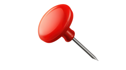 Red pushpin sits against a clean white surface, commonly utilized for organizing important papers and reminders