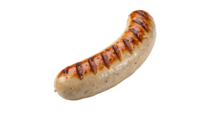 Grilled sausage showcasing perfect char marks, ready to be served with sides during a summer barbecue event on a transparent background