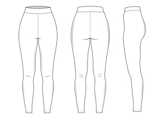 basic high waisted leggings vector template. women&rsquo;s full-length leggings vector template. front and back view.