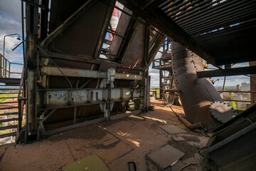 Abandoned Heavy Industrial Ruins with Large Blast Furnace in Steelworks