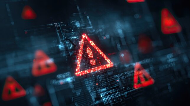 Urgent digital warning alerts flash across futuristic cyber network, signifying critical system failure or security breach impacting technology