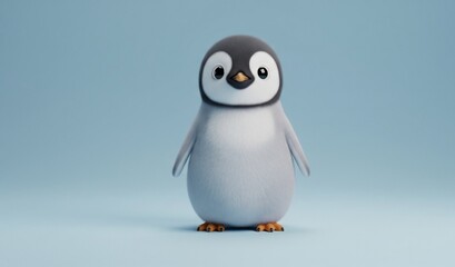 Obraz premium Adorable fluffy baby penguin with big eyes, looking cute and friendly, perfect for children's themes.