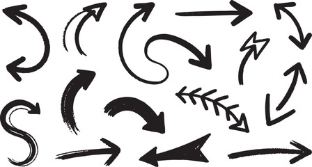 Various hand drawn arrows and shapes isolated on white background