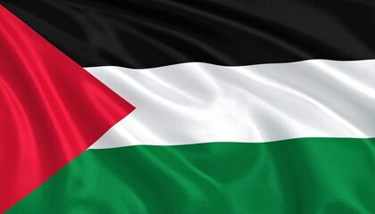 Obraz premium Palestinian flag with vibrant red, white, green, and black colors, symbolizing national identity, pride, and resilience.