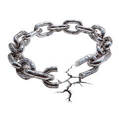 Broken metal chain link isolated on transparent background