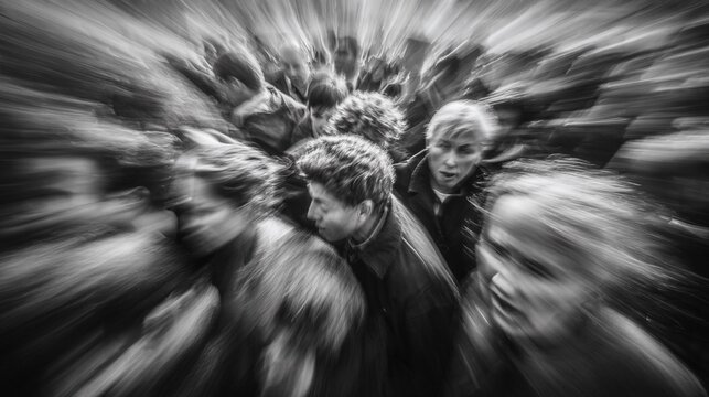 EFFETTO ZOOM SU FOLLA URBANA IN BIANCO E NERO
