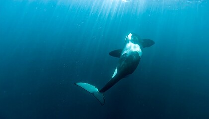 Orca Underwater, Majestic Marine Mammal in Deep Blue