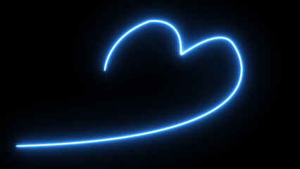 Abstract Glowing Blue Heart Neon Light Trail on Black Background