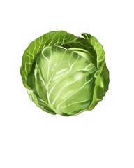 Fresh green cabbage sits whole on a clean background, showcasing its vibrant leaves and natural textures of the vegetable