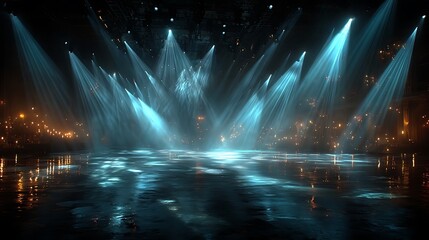 Magical stage lights reflection on floor high resolution picture