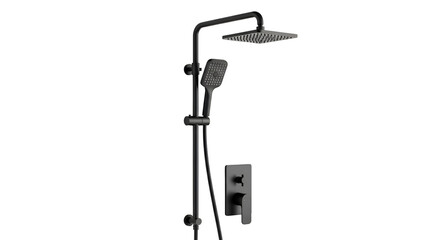 Shower System Fixture Shines in Matte Black Finish on Transparent Background, Bathroom Fixture and Plumbing