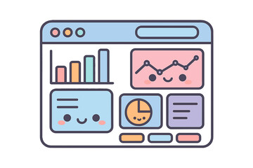 Colorful cartoon dashboard with graphs and smiling elements digital business dashboard