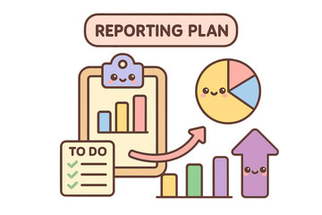 Cute reporting plan with charts and checklist in pastel colors reporting plan diagram