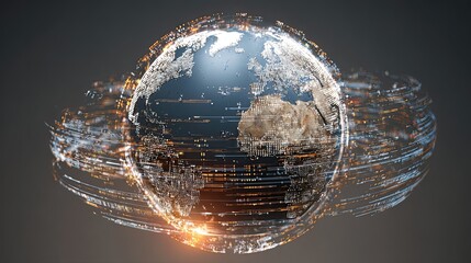 Dynamic digital globe with glowing data streams symbolizing global connectivity and modern technology, perfect for corporate presentations and innovative concepts.