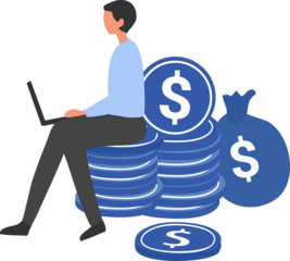 Online business earning, man making money and profit from online working on png background