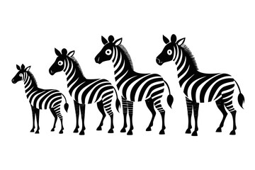 Four stylized zebras in a row showing different sizes