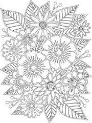 Zentangle flowers coloring pages for adults and kids