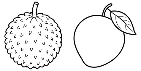 A set of fruit Colouring book elements	