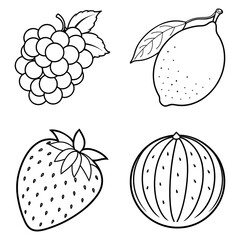 A set of fruit Colouring book elements	