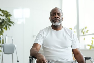 Middle-aged Black man receiving spinal injury rehabilitation in modern physiotherapy clinic