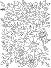 Zentangle flowers coloring pages for adults and kids