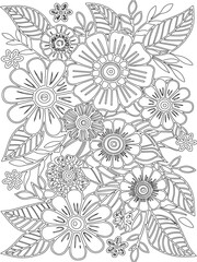 Zentangle flowers coloring pages for adults and kids