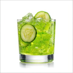 Refreshing green drink with cucumber slices