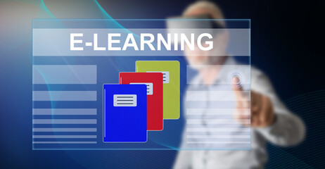 Man touching an e-learning concept