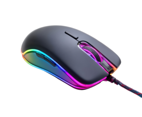 Gaming mouse with colorful RGB lighting for enhanced experience. Cut out PNG