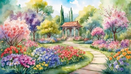 landscape with flowers in the garden