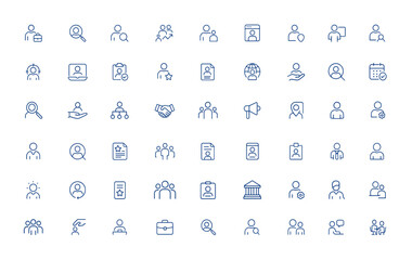 Recruitment icons with editable stroke for business, career, employee sourcing, employment, training, work, and hiring. Ideal for logos, infographics, HR, talent acquisition and more.