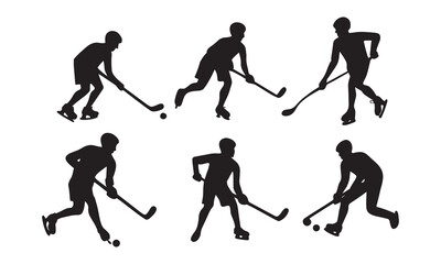 Naklejka premium Field Hockey Player Silhouettes - Female Field Hockey Action Vector Icons