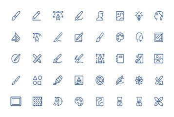 Vector digital artwork icons with editable stroke, minimalist paint, drawing, graphic design, and creative art symbols for designers and illustrators, clean line art, illustration and more.