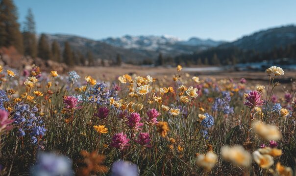 PRATO FIORITO IN MONTAGNA, LUCE SOLARE, SFONDO NATURALE