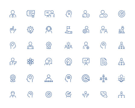 Expert thin line icons specialist skills, talent, consultant services, and specific expertise. Modern minimalist UI icon illustrations for professional digital projects, design, apps and more.