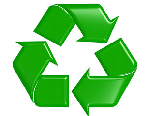 Obraz premium 3D Glossy Recycling Symbol with Shiny Highlights, White Background